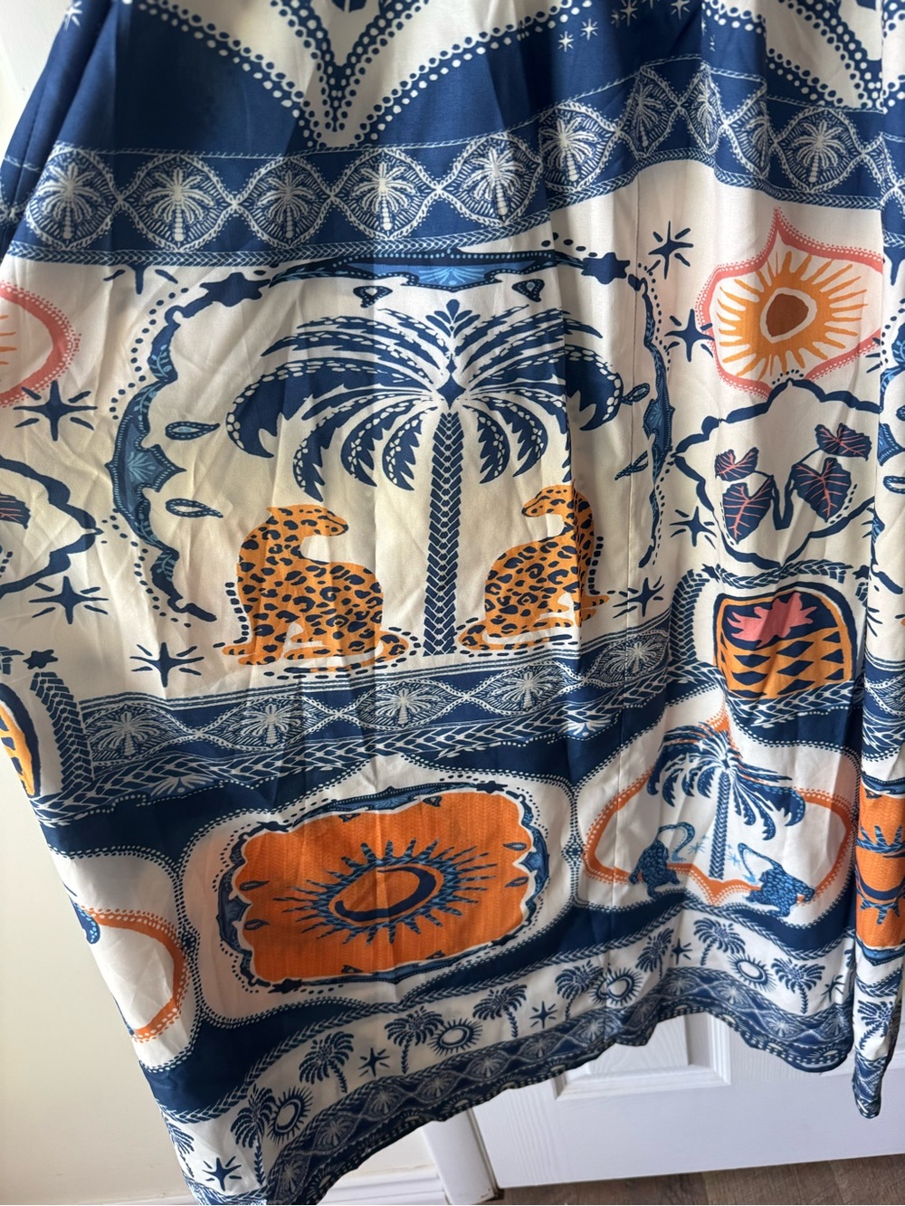 NWOT-Bohemian Maxi Dress with Blue & Orange Print/ Size-Large - Picture 6 of 7